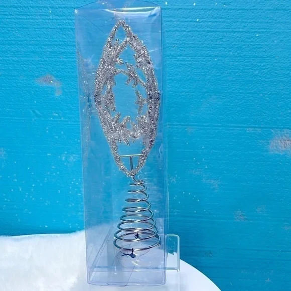 Ashland Christmas Holiday Silver Beaded Snowflake Tree Topper 10” Rhinestone New - Picture 5 of 14